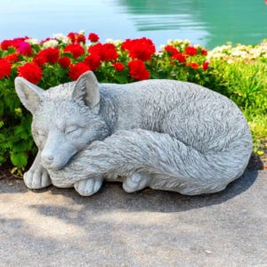 Sleeping fox statue, Outside animal ornament, Garden fox decoration, Animal yard idea, Stone fox, Lawn animal, Realistic fox sculpture