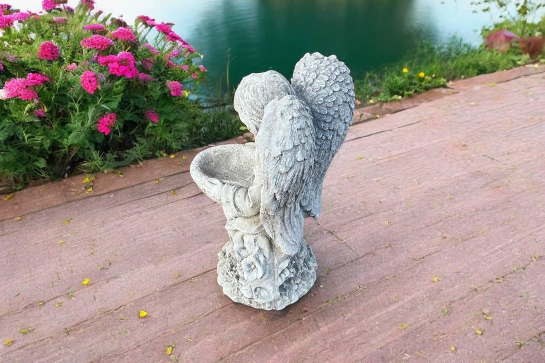 Stone Angel Statue, Lawn Bird Bath Idea, Religious Garden Ornament ...