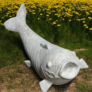 Koi fish outdoor home decor Stone fish statue Pond decoration japanese art Fish statue