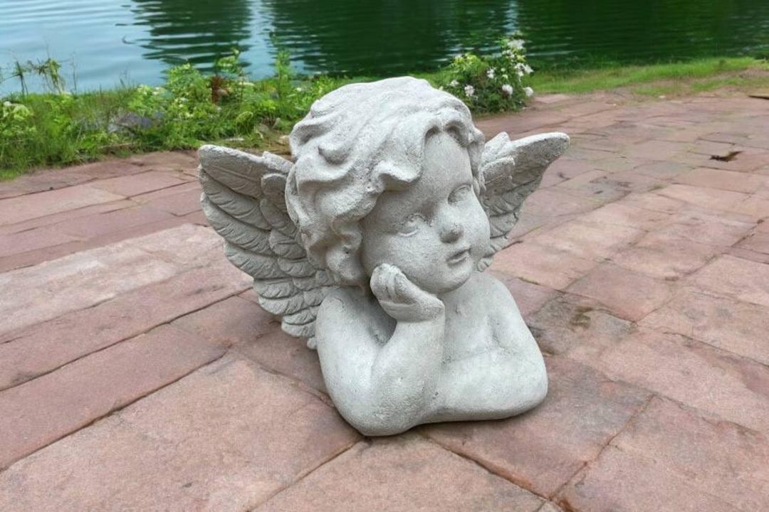 Concrete Cherub Angel Sculpture Thinking Baby Angel Memorial Stone ...