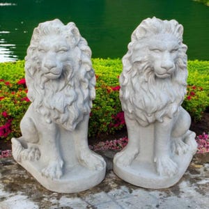 Cement lion figurine, Concrete animals design, Garden lions decor, Backyard animal sculpture, Home lion ornament, Stone animal, Lawn idea