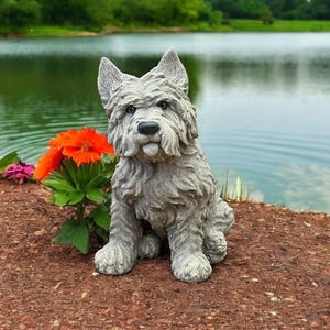 Terrier dog statue Concrete sitting scottish terrier Dog lover gift Large scottie dog Outdoor pet memorial decoration