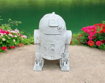 Stone robot figurine Cartoon home decor Standing robot statue Outdoor sculpture Patio decor Gift for friend