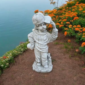 Standing girl statue Concrete softball player girl Stone home decor Girl sculpture Outdoor child figure Girl on base