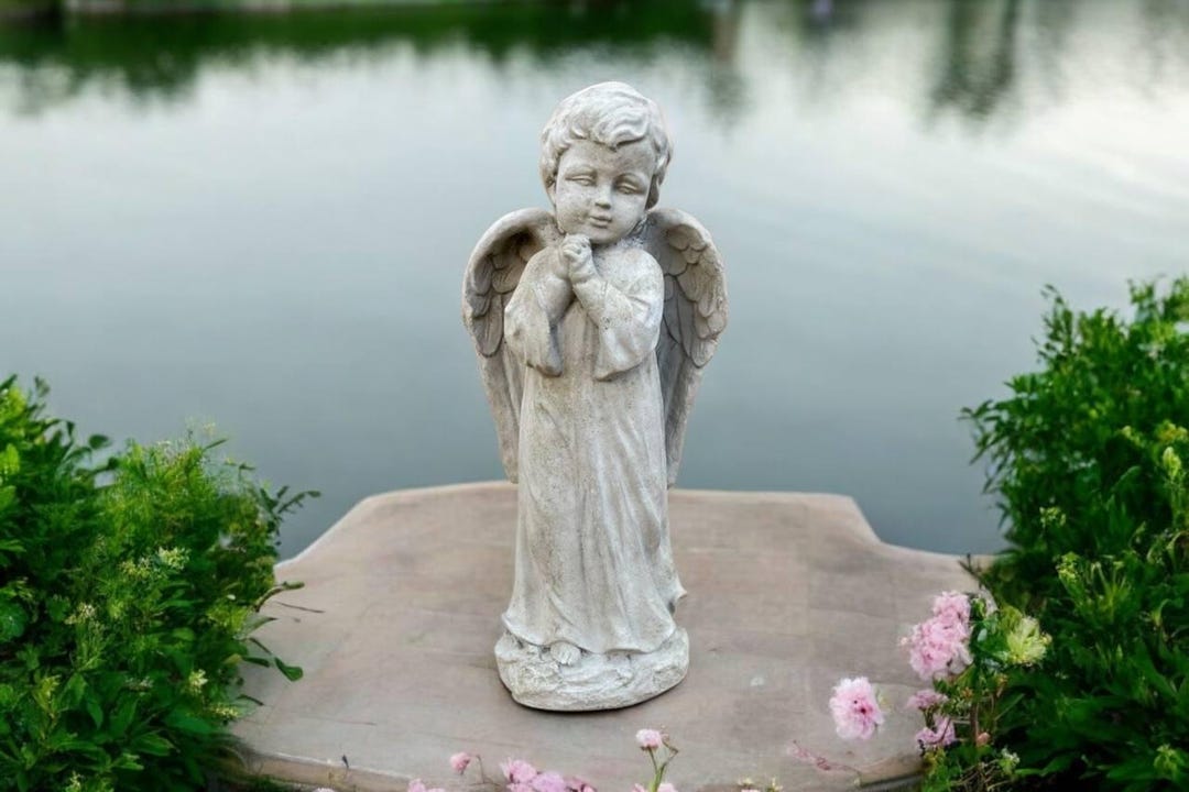 Stone Angel Boy Statue, Garden Cherub Art, Lawn Religious Idea, Angel ...