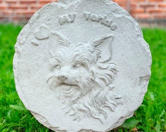 Lawn york statue, Outside dog art, Yard pet ornament, Cement yorkie figure, Garden dog decor, Beton york sculpture, Stone dog memorial