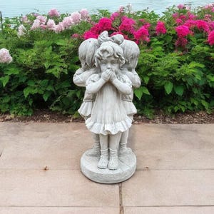 Outdoor kids sculpture, Garden children ornament, Yard concrete art, Lawn kids figure, Solid kids statue, Large girl and boys