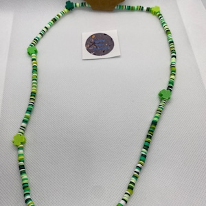 St. Patrick’s Day Mix Theme Colors Beaded Necklace with Shamrock Charms
