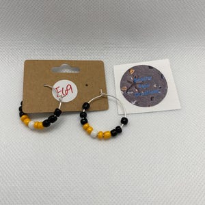 Sports Team Colors Theme- Football- Pittsburgh Steelers - Glass Beaded Silver Hoop Earrings
