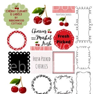 Printable Cherry Clipart Labels Junk Journal Ephemera by Debbie Booth digital download