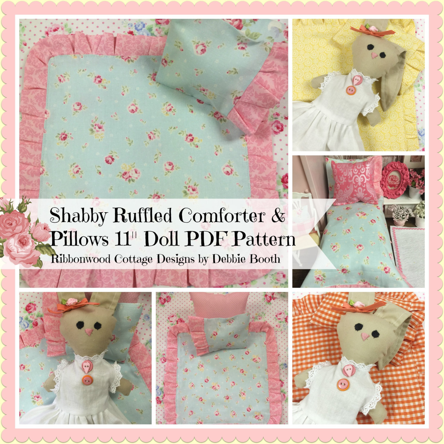 Sewing Pattern PDF Shabby Doll Ruffled Comforter and Pillows Etsy