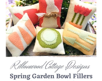 Spring Wool Felt Applique Pattern Embroidery Spring Garden Bowl Fillers Pattern - Digital download