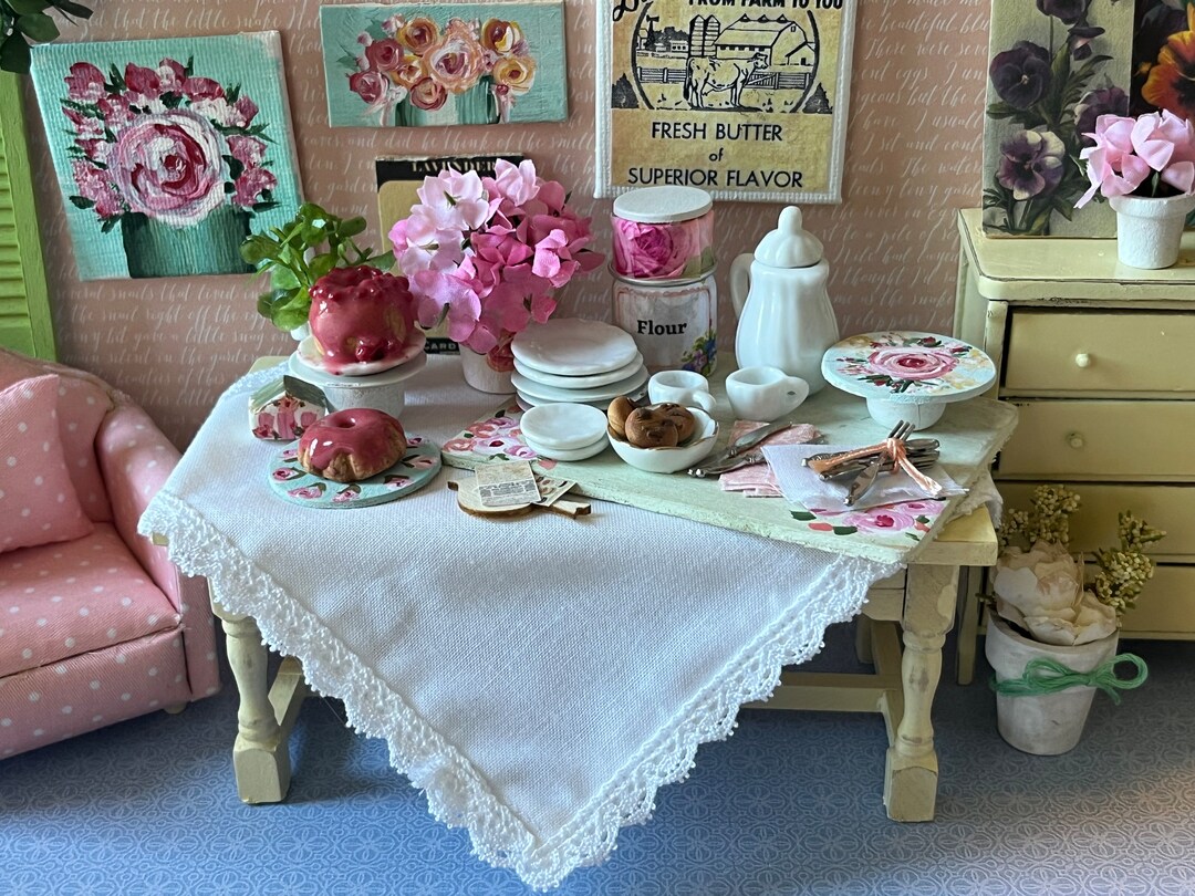 Miniature Dollhouse Spring Cottagecore Style Buffet Table Handmade Food ...