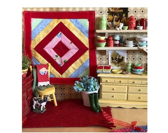 Vintage Farmhouse Miniature Quilt Pattern PDF Download.