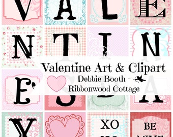 Junk Journal Valentine Clipart, Alfa's, Woorden, Valentine Art - Digitale Download