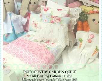 Sewing Pattern PDF Shabby Chic Doll Quilt and Pillows PDF Pattern 11" doll