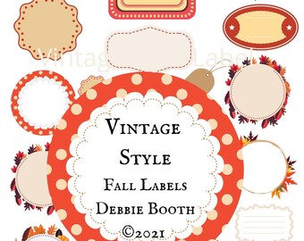 Vintage estilo otoño etiquetas Clipart Ephemera Descarga digital