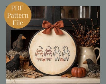 Prim Crow Simple Joys & Friends Heritage Series Embroidery Hoop Art  6” Hoop Pattern PDF