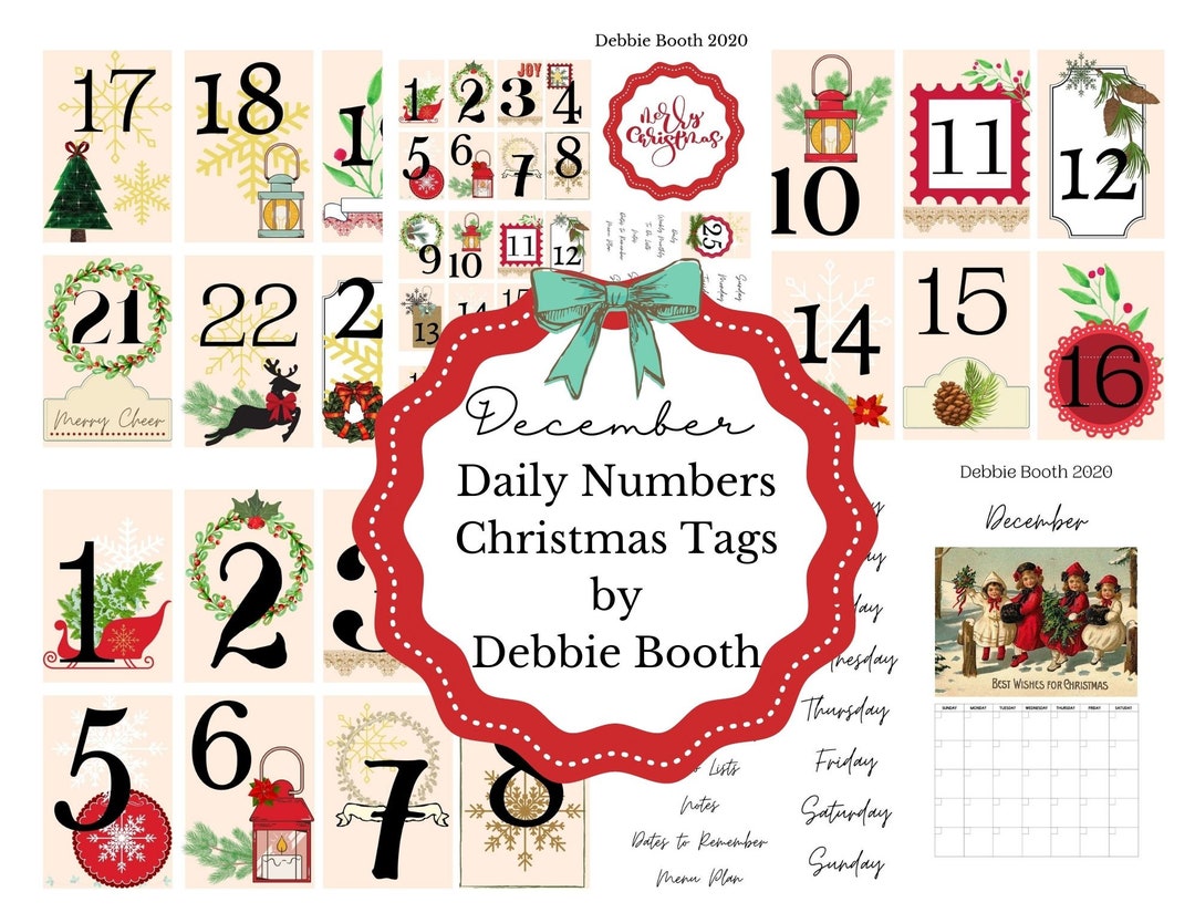 Christmas December Countdown Advent Numbers Printable December Daily - Etsy