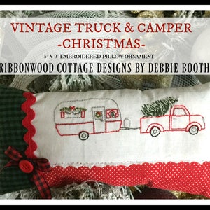 Christmas Embroidery Pattern - Vintage Truck and Camper Trailer Christmas  Ornament  - 5&quot; x 9&quot; PDF Pattern