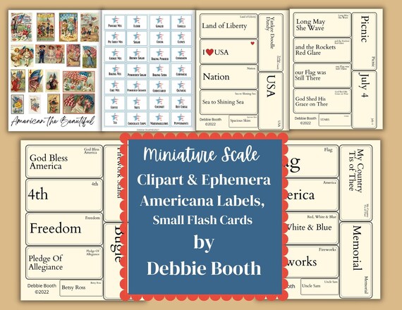 Americana Clipart | MIniature Labels | Vintage Ephemera | Mini Flash Cards | Digital Download