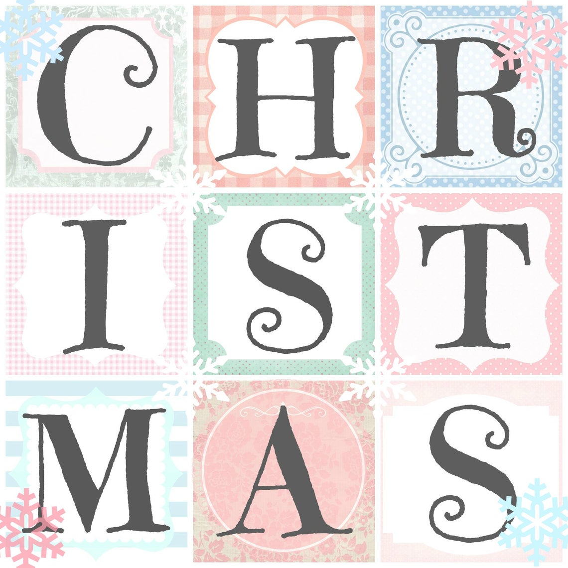 Christmas Pastel Word Art Printable Framed Art or Banner | Etsy