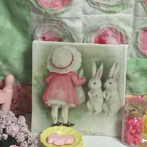 Bunny Girl Miniature Dollhouse Canvas Picture-1:12 scale image 4