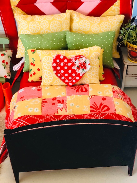 Dolls House Dolls Bed Miniature Bedding Set Duvet Cover Set Handmade