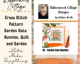 Cross Stitch Garden Gate Bunnies and Carrot Quilt Stitchery Chart PDF downloadable pattern