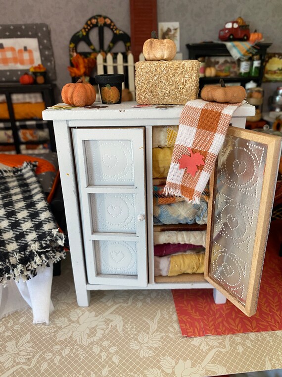 Miniature Fall Quilt Hutch Pie Safe Dollhouse Scale Furniture Etsy