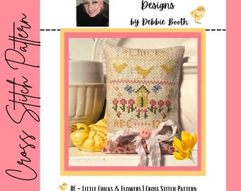 Cross Stitch Little Chicks and Flowers Chart Pattern Download