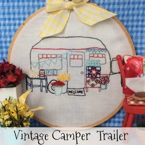 August Vintage Camper Trailer Embroidery PDF Pattern Monthly Series