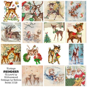 Christmas Vintage Style Reindeer Clipart Immediate Download Print and Cut file