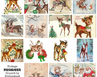 Christmas Vintage Style Reindeer Clipart Immediate Download Print and Cut file