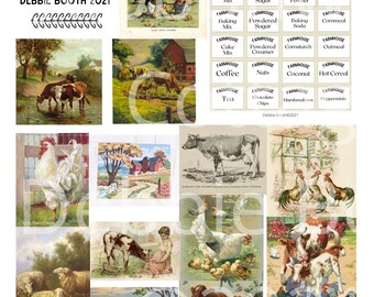 Miniature printable Vintage Style Kitchen Labels and Farm Scenes