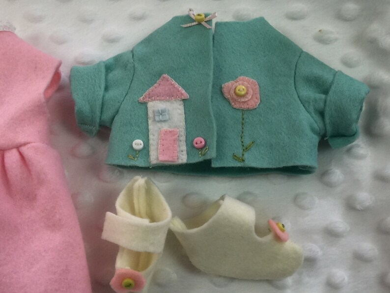 Sewing Pattern Wardrobe Felt Spring Outfit and Shoes for Emma Joy Bunny Doll-PDF pattern for outfit only image 3