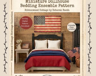 Miniaturowy domek dla lalek Prim Americana Pościel Książka ćwiczeń Wzór flagi do druku w formacie PDF Kolekcja Americana