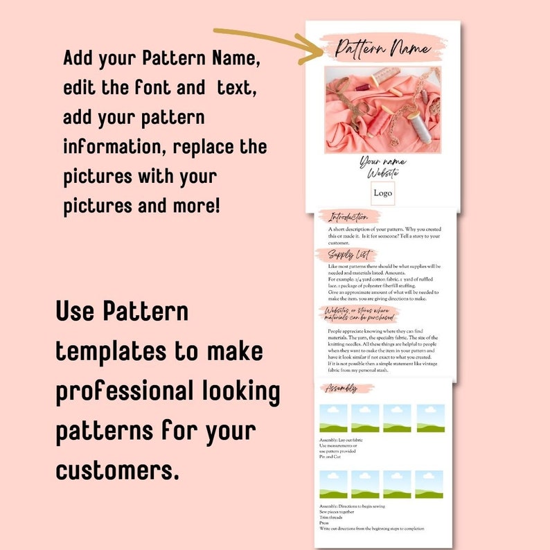 Pattern Guide Template Pattern Workbook Template | Editable DIY Instruction Booklet (canva) - Etsy
