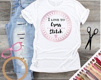 Frauen T-Shirt Liebe Kreuzstich Kurzarm Unisex T-Shirt