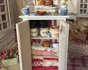 Dollhouse Kitchen Cupboard Sourdough Bread Miniature Hutch, Dishes and Handmade Food  and Miniature Accessories 1:12 scale Cabinet