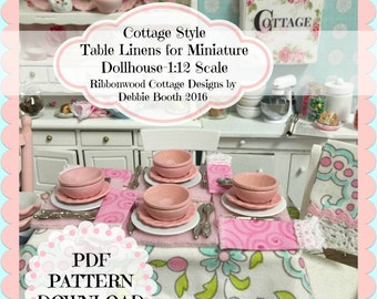 PDF Miniature Cottage Style Table Linens for Miniature Dollhouse 1:12 Scale pattern
