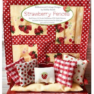 Miniature Quilt Pattern Strawberry Fence Rail miniatures sewing pattern Kitchen towels and idea book - PDF download