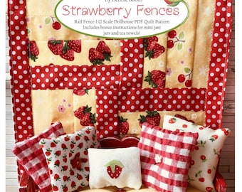 Miniature Quilt Pattern Strawberry Fence Rail miniatures sewing pattern Kitchen towels and idea book - PDF download