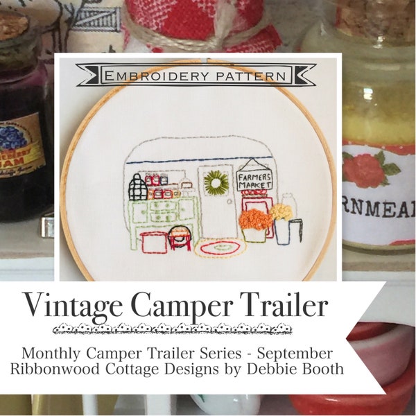 Settembre Vintage Camper Trailer Ricamo Modello PDF Serie mensile