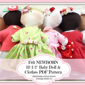 Sewing Pattern PDF Feltie NEWBORN Baby Doll & Clothes  Pattern -Doll 10 1/2&quot; tall