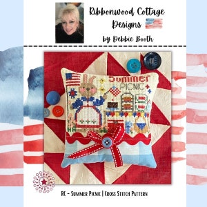 Cross Stitch Pattern Summer Picnic Americana Flag Counted Cross Stitch Chart  Immediate Download