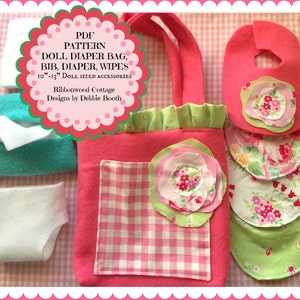 Sewing Pattern PDF Pattern-Easy Felt Babydoll Shabby Diaper Bag, Diapers, Bibs, Wipes Container and Wipes-10&quot; doll size