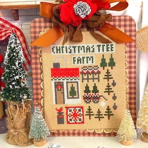 Motif de Noël au point de croix, arbre de Noël, ferme, téléchargement numérique