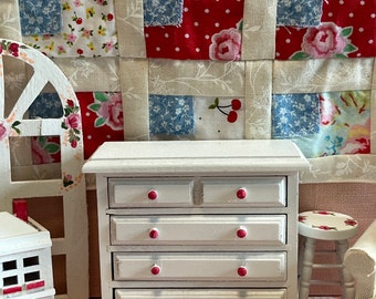 Dollhouse Chest of Drawers White with Red Knobs dollhouse scale