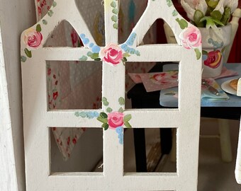 Miniature Dollhouse decorative Window Hand Painted White, Pale Pink with Roses  dollhouse scale